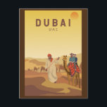 Postal Retro de Safari del desierto de Emiratos Árabes Un<br><div class="desc">Diseño de arte vectorial de Dubái. Dubai es una ciudad y un emirate en los Emiratos Árabes Unidos conocido por sus tiendas de lujo,  su arquitectura ultramoderna y su animada vida nocturna.</div>