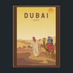 Postal Retro de Safari del desierto de Emiratos Árabes Un<br><div class="desc">Diseño de arte vectorial de Dubái. Dubai es una ciudad y un emirate en los Emiratos Árabes Unidos conocido por sus tiendas de lujo,  su arquitectura ultramoderna y su animada vida nocturna.</div>