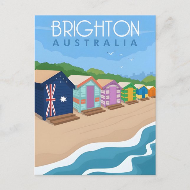 Postal retro de viaje vintage Brighton Australia australi (Anverso)