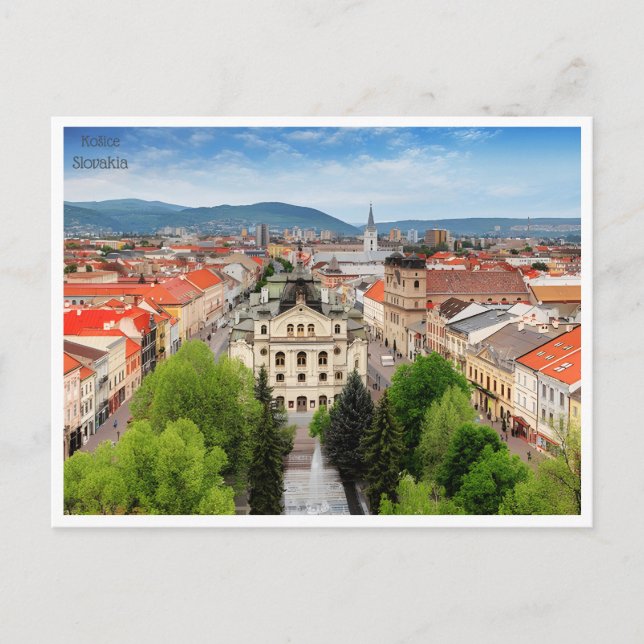 Postal retro de viaje vintage Košice Eslovaquia (Anverso)