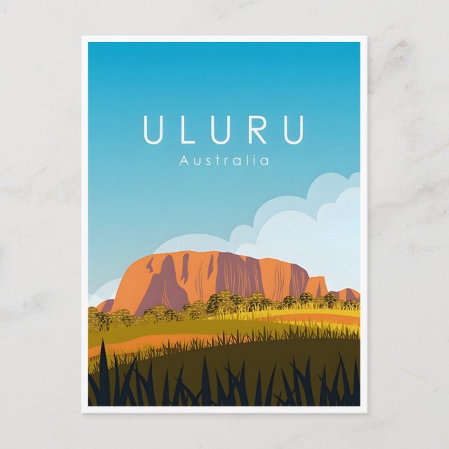 Postal retro de viaje vintage Uluru Australia Australie (Anverso)