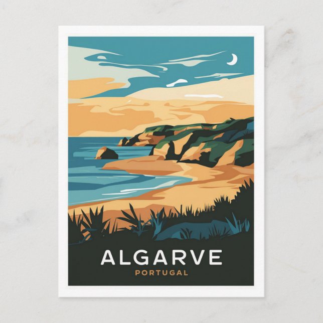 Postal Retro de viajes de Algarve Portugal (Anverso)