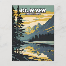 Postal Retro del ilustracion del Parque Nacional del Glac