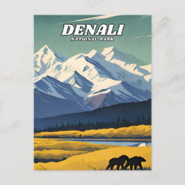 Postal Retro del ilustracion del Parque Nacional Denali