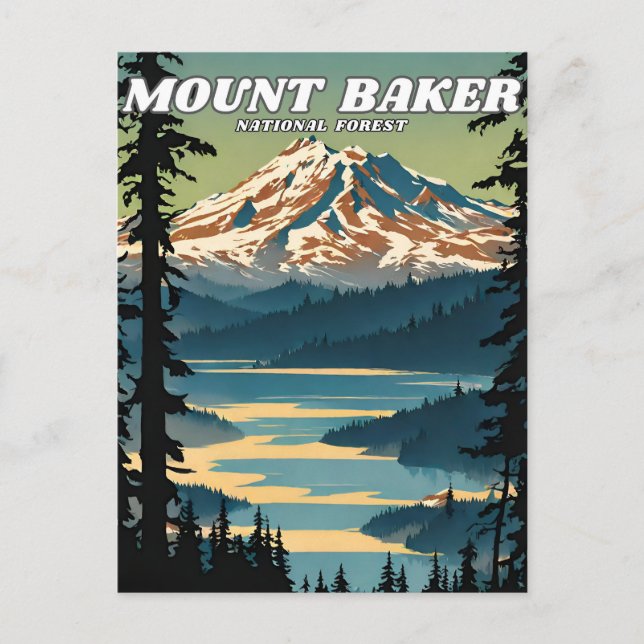 Postal Retro del ilustracion Forestal Nacional Mount Bake (Anverso)