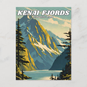 Postal Retro del parque nacional de los fiordos de Kenai