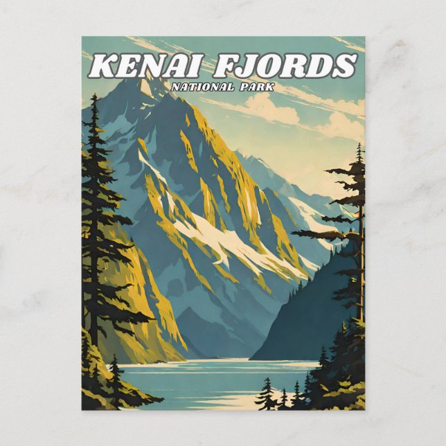 Postal Retro del parque nacional de los fiordos de Kenai (Anverso)