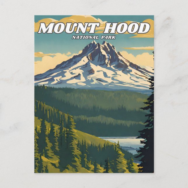 Postal Retro del Parque Nacional Mount Hood (Anverso)