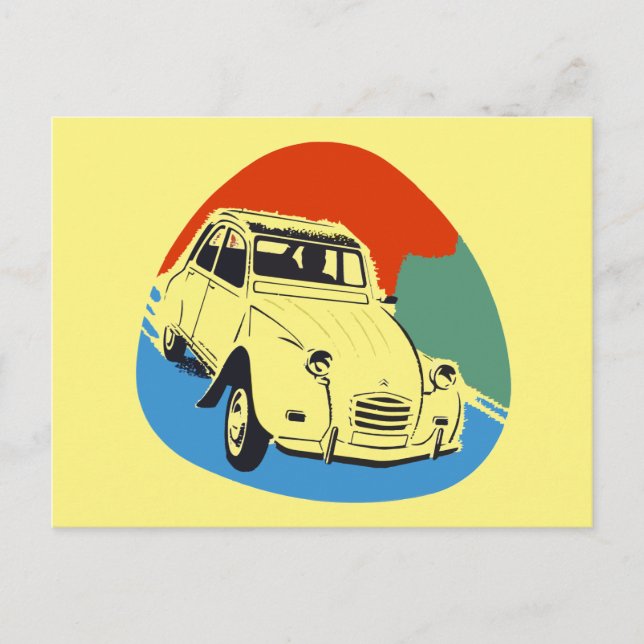 Postal Retro Deux Chevaux el caracol de lata (Anverso)