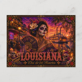 Postal Retro Día de los Muertos de Luisiana