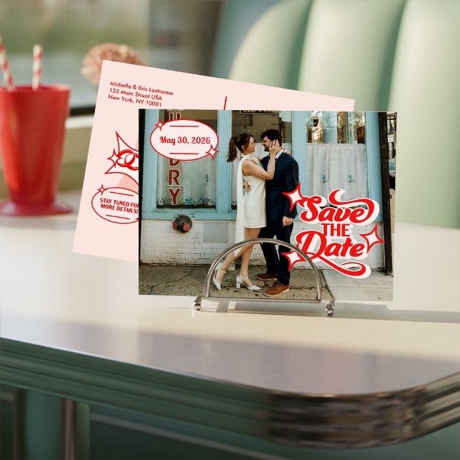 Postal Retro Diner Save The Date Post Card (Retro Diner Wedding Save The Date )