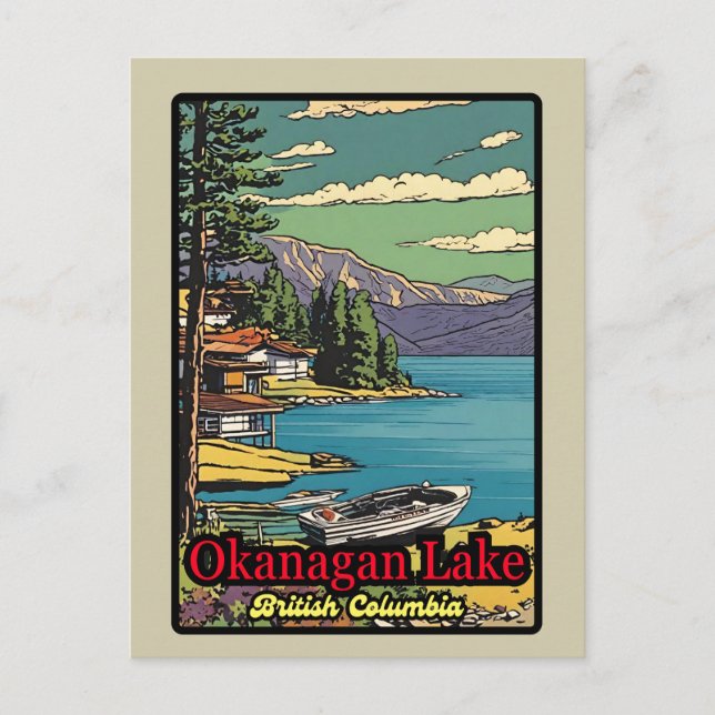 Postal Retro el paisaje del lago Okanagan 70 (Anverso)