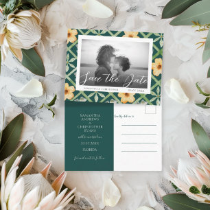 Postal Retro Esmeralda Floral Foto Guardar la Fecha Boda