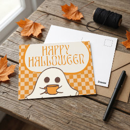 Postal Retro Espeluznante Adorable Fantasma Halloween