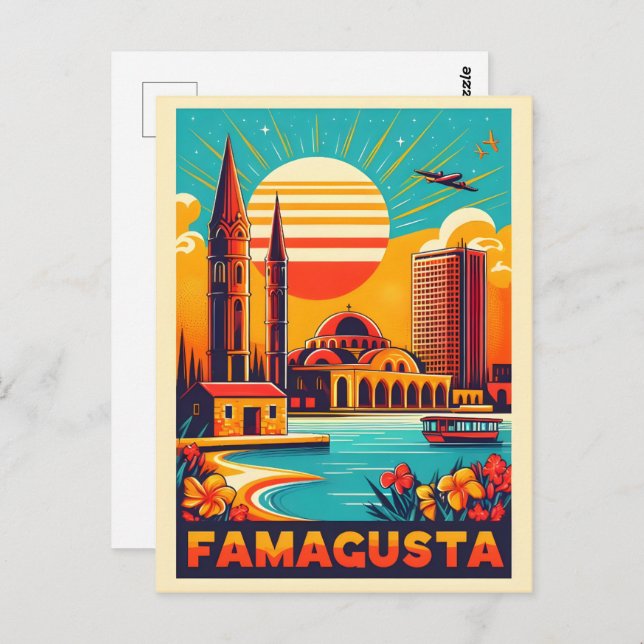 Postal Retro Famagusta Beach Cyprus souvenirs y regalos (Anverso / Reverso)