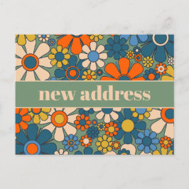 Postal Retro Floral Nueva dirección / movimiento