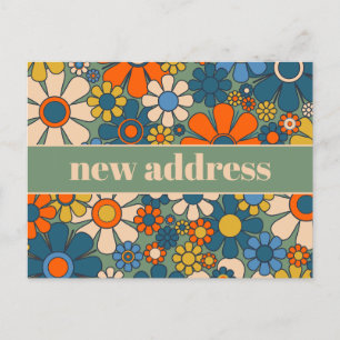 Postal Retro Floral Nueva dirección / movimiento