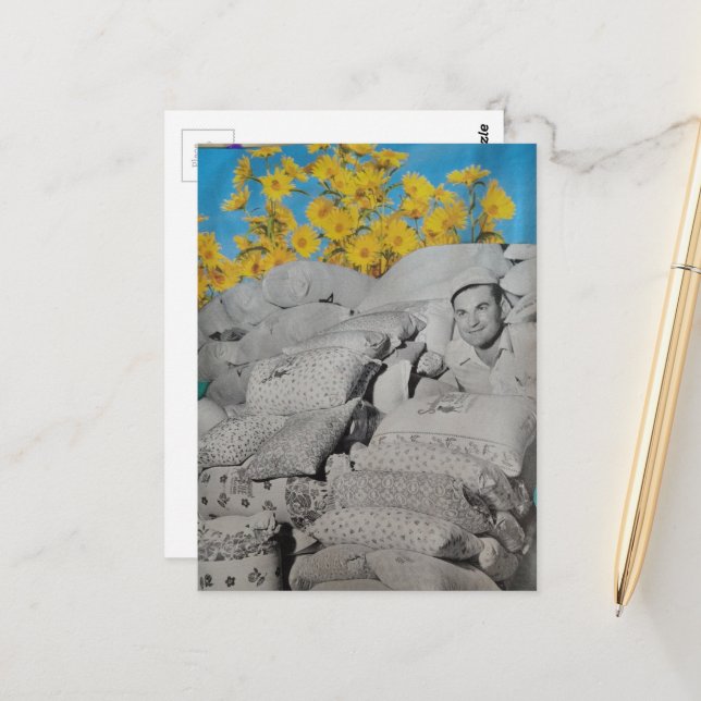 Postal Retro Floral Print Flour Sacks and Sunflowers (Anverso/Reverso In Situ)