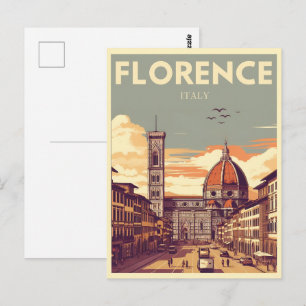 Postal Retro Florencia, regalos de viaje de firenze itali
