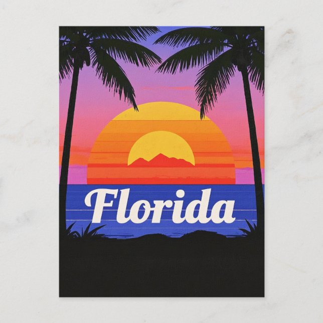 Postal retro Florida Sunset Vibes: Un paraíso tropical (Anverso)