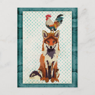 postal RETRO FOX & ROOSTER
