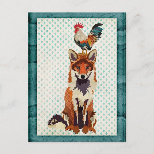 postal RETRO FOX & ROOSTER (Anverso)