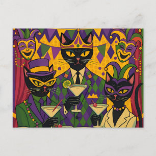 Postal Retro Futurista Club de Martini Gato Negro de Mard