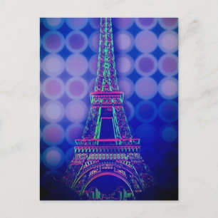 Postal Retro Geométricos círculos parís púrpura torre de 