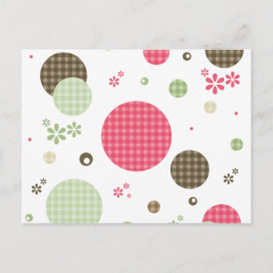 Postal Retro Gingham Polka Dots and Daisies