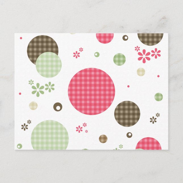 Postal Retro Gingham Polka Dots and Daisies (Anverso)