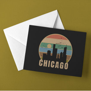 Postal Retro Gold Chicago Skyline Vintage Travel