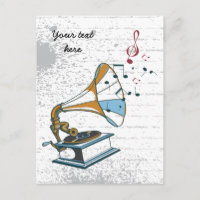 Postal retro gramófono personalizado