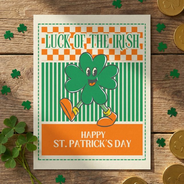 Postal Retro Green Orange Walking Shamrock St Patrick (Subido por el creador)