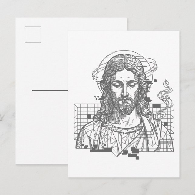 Postal Retro Grid Jesús Rey de Reyes Apocalipsis 19:16 (Anverso / Reverso)