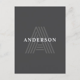 Postal Retro Gris oscuro Monogramo moderno Nombre