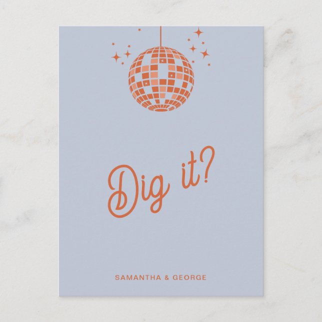 Postal Retro Groovy 70 Cute Blue Naranja Disco RSVP (Anverso)