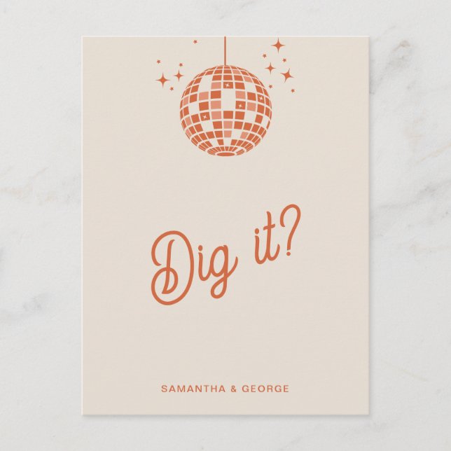 Postal Retro Groovy 70 Cute Ivory Naranja Disco RSVP (Anverso)