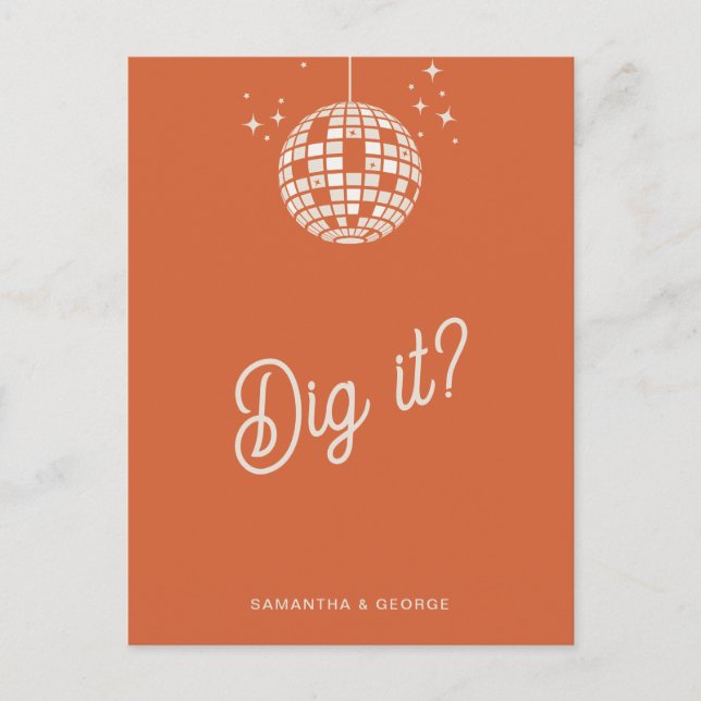 Postal Retro Groovy 70 Cute Ivory Naranja Disco RSVP (Anverso)