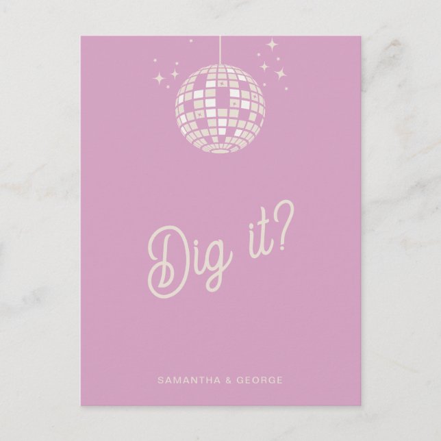 Postal Retro Groovy 70 Cute Ivory Pink Disco RSVP (Anverso)