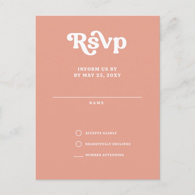 Postal Retro Groovy 70s Cute rosa Rubor QR RSVP (Anverso)