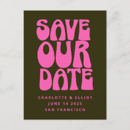 Postal Retro Groovy 70's Hot Pink y Green Save The Date