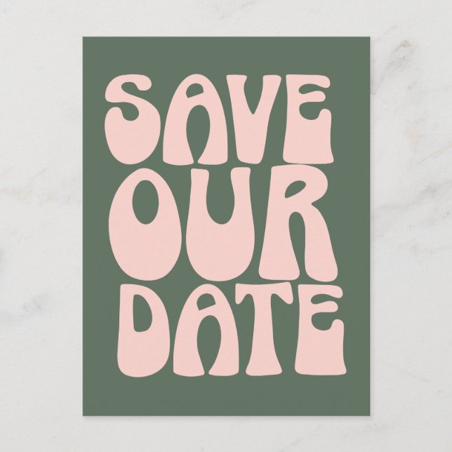 Postal Retro Groovy 70s Rosa y Verde Save The Date  (Anverso)