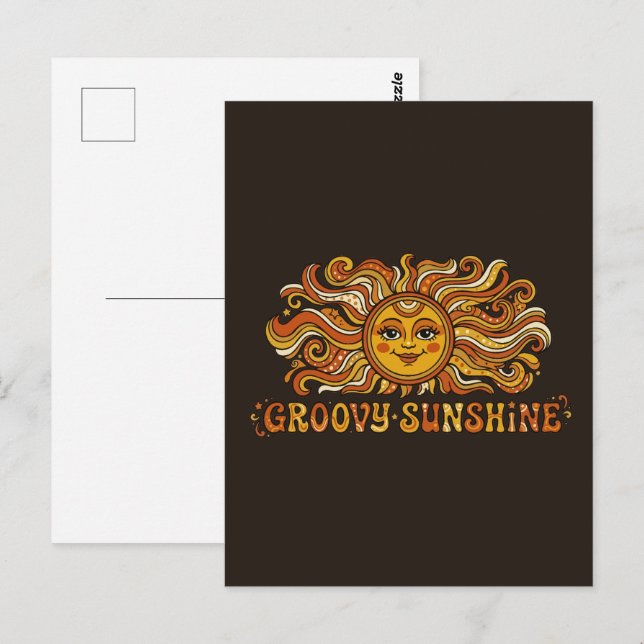 Postal Retro Groovy Sunshine Sol Sonriente 70s (Anverso / Reverso)