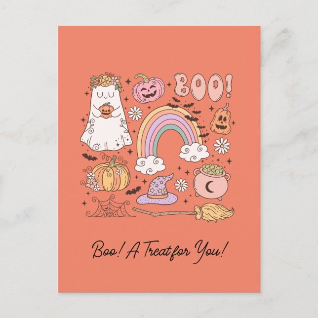 Postal Retro Halloween Fantasma Calabaza Spider Gorra de  (Anverso)