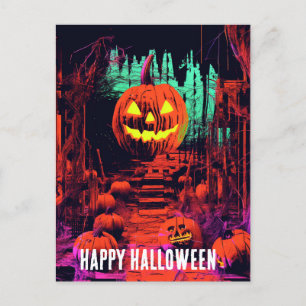 Postal Retro Hauned Halloween Jack O Lanterns