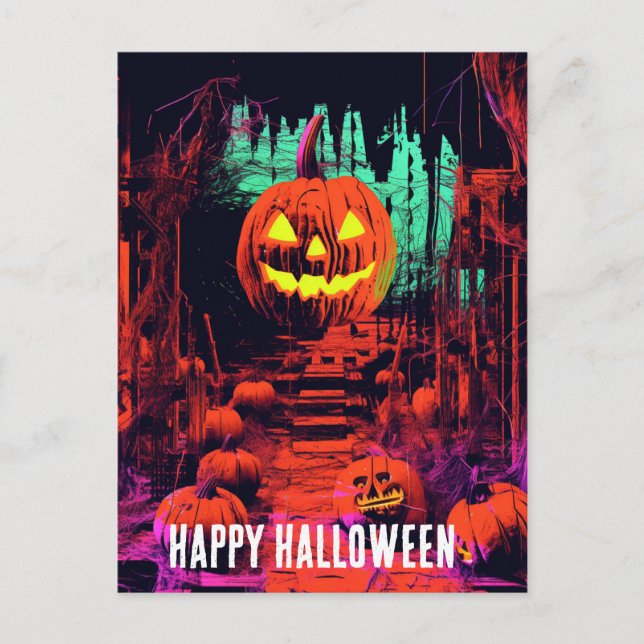 Postal Retro Hauned Halloween Jack O Lanterns (Anverso)
