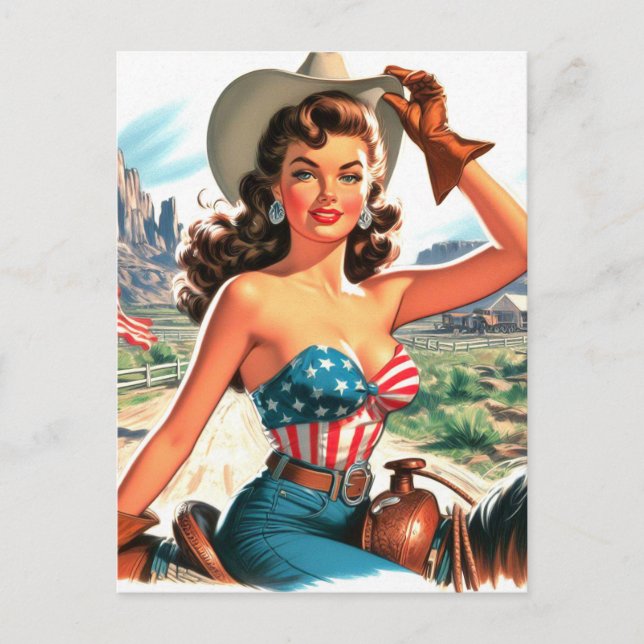 Postal Retro Hermosa Cowgirl Pin Up (Anverso)