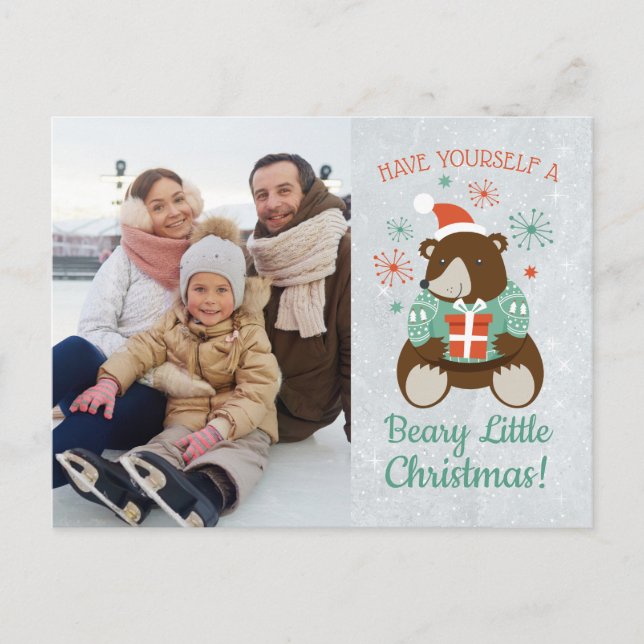 Postal Retro Hipster Bear Beary Little Navidades Photo (Anverso)