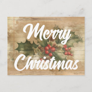 Postal Retro Holly Grunge Feliz Navidad