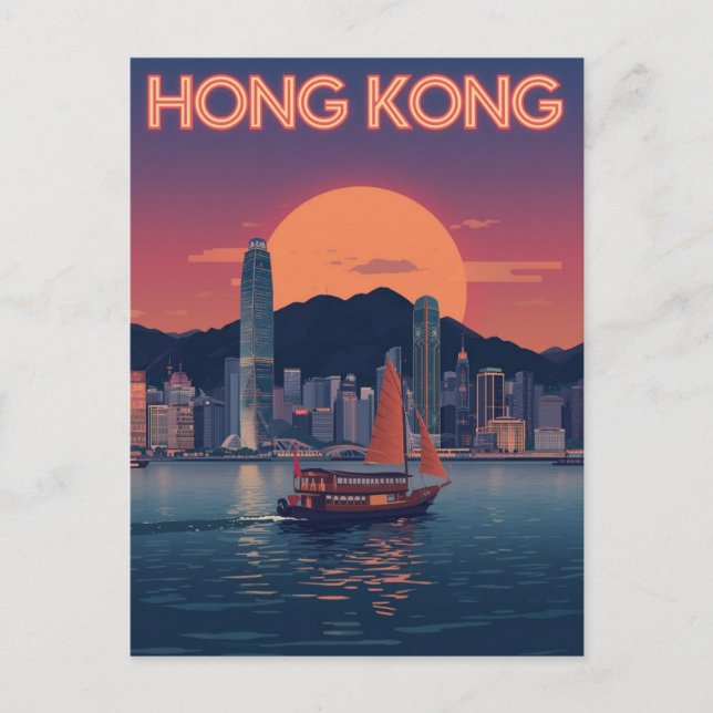 Postal Retro Hong Kong Sunset (Anverso)